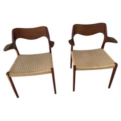 Circa 1960 Møller Model 55 Teak and Papercord Armchairs - a Pair