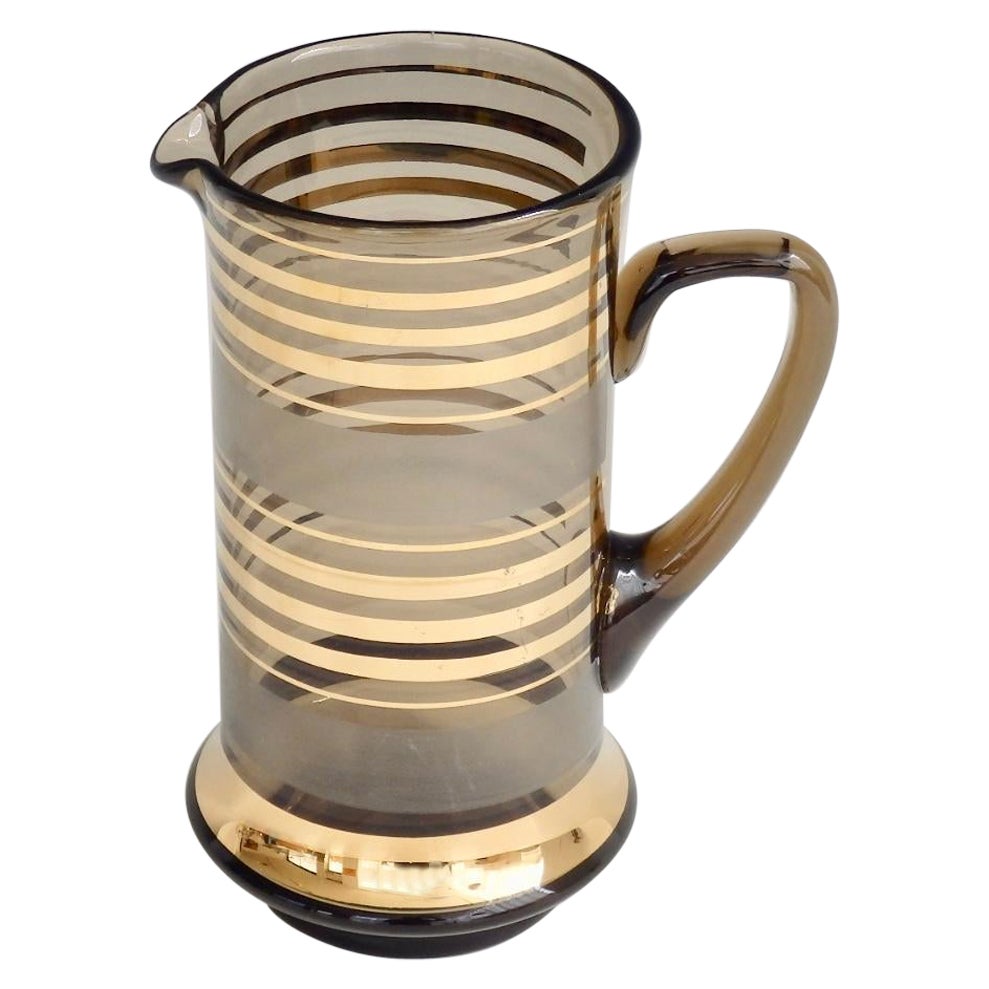 1960s, Mid-Century Modern Gold Stripe Glass Cocktail Pitcher