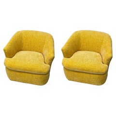 Pair of Milo Baughman Style Swivel / Tub Chairs, New Yellow Textured Upholstery