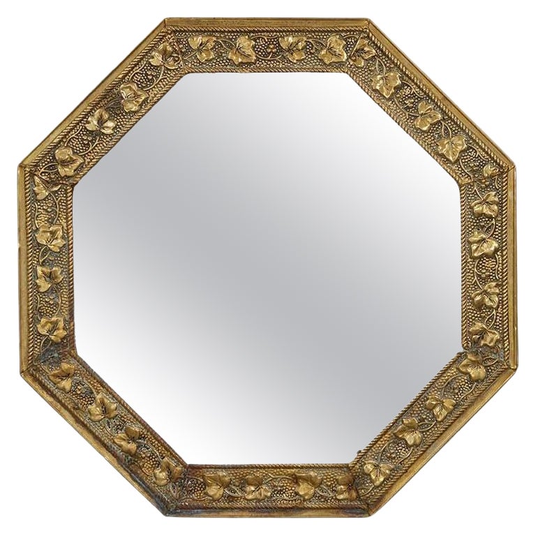 Octagonal Arts & Crafts Brass Mirror For Sale