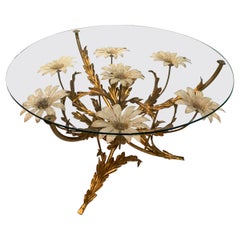 Hans Kögl Gilt and Glass Floral Coffee Table, Mid-Century Modern
