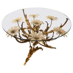 Table basse à fleurs en verre doré et doré de Hans Kgl, mi-siècle moderne