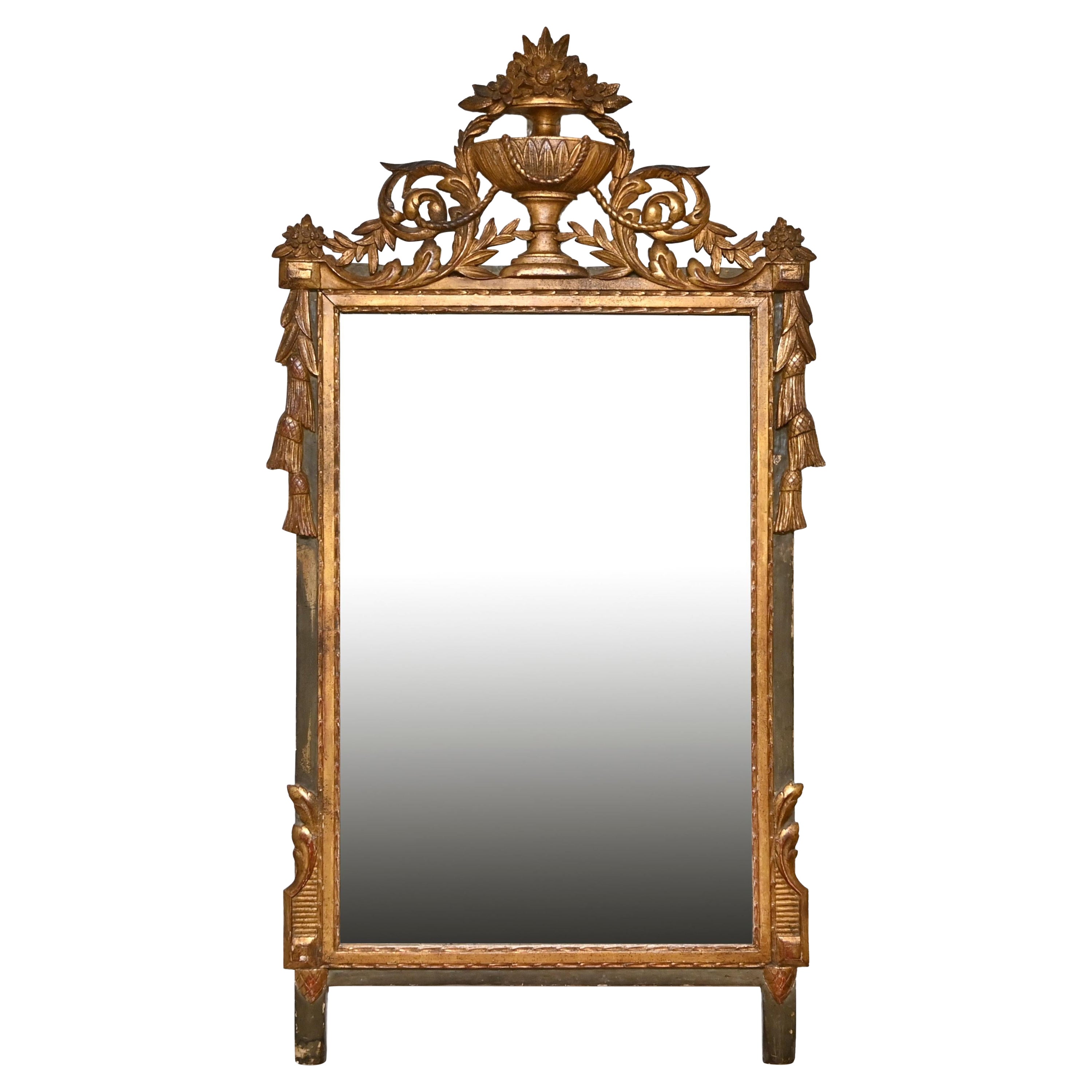 18th Century French Mirror Louis Seize Gilded Wood Carved Original Mirror Glass For Sale