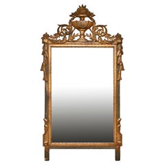 18th Century French Mirror Louis Seize Gilded Wood Carved Original Mirror Glass