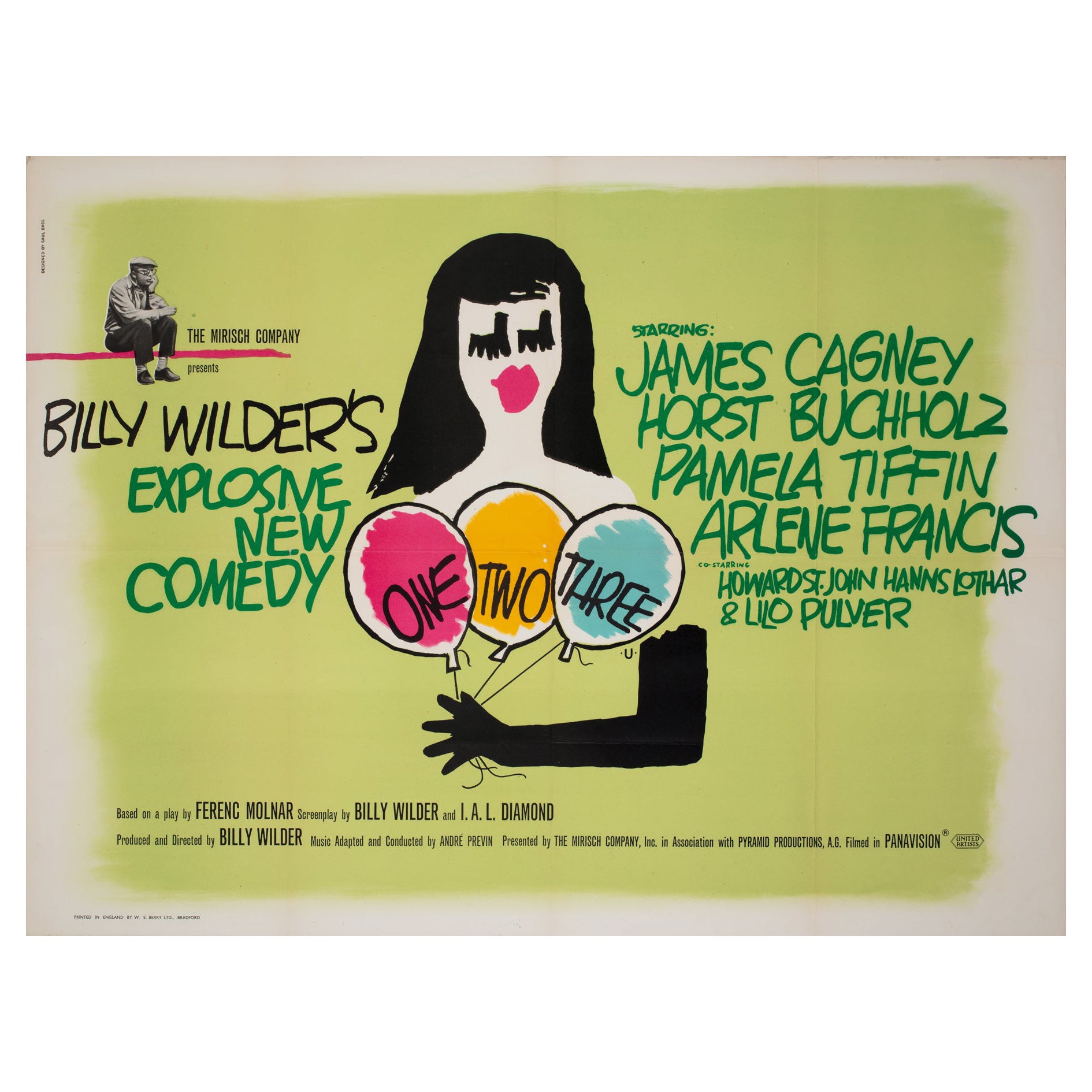 "Uno, dos, tres" Cartel original de película cuádruple del Reino Unido, Saul Bass, 1961