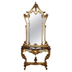 Console and Mirror in Gilded Wood Late 19th Century