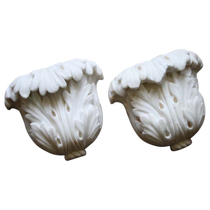 19th C Pair of Carved Marble Organic Decorative Rococo Architectural ...