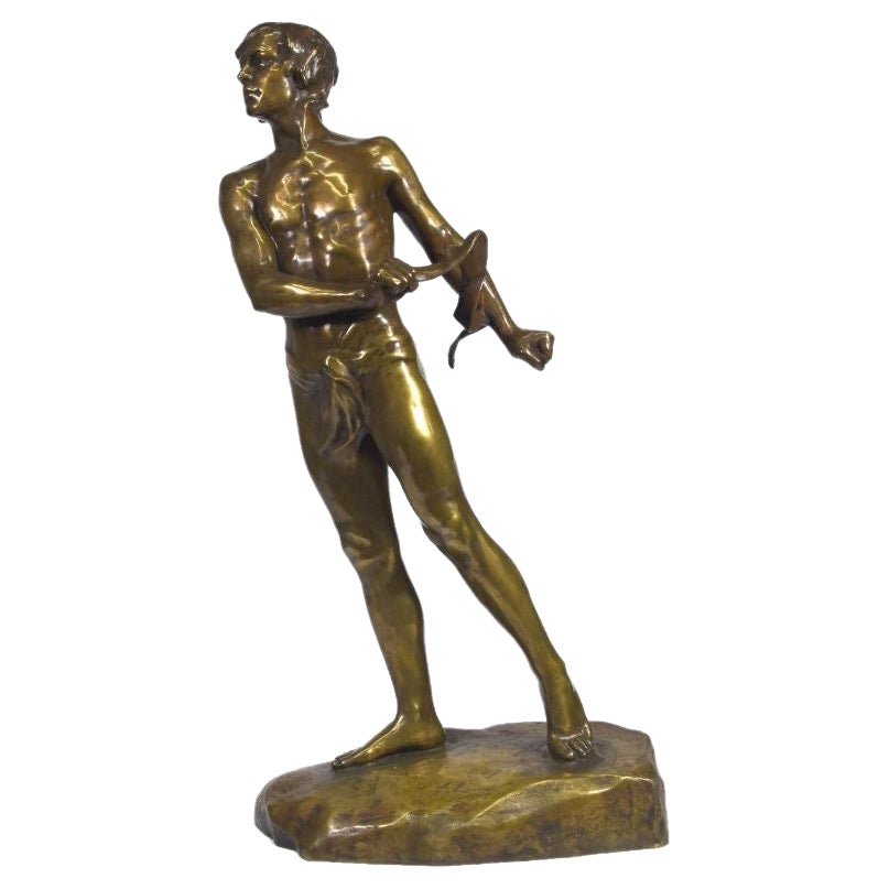 Bronze with Golden Patina Representing David Signed Charbonneau Dated 1909 For Sale