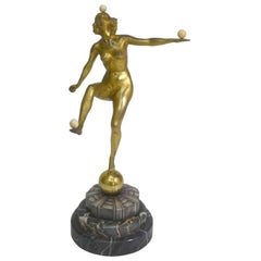 Dancer with Balls Bronze Patina Gold and Silver Art Deco, 1930