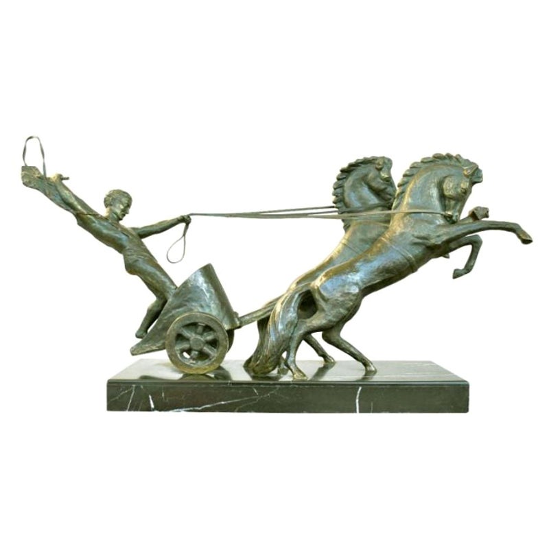 Bronze Representing Roman Chariot Marble Base by Michel Decoux For Sale