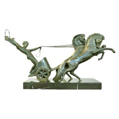 Bronze Representing Roman Chariot Marble Base by Michel Decoux