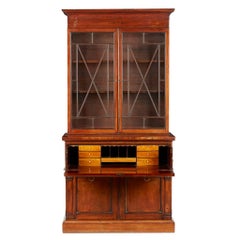 William IV Period Mahogany and Satinwood Secretaire Bookcase with Glazed Front 