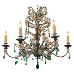 Vintage Italian Beaded Chandelier with Green Drops