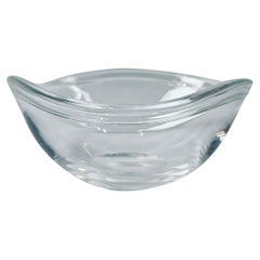 Steuben Clear Glass Bowl with a Wavy Rolled over Edge-Scribe Signed