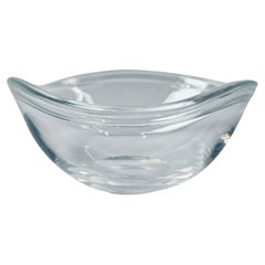 Retro Steuben Clear Glass Bowl with a Wavy Rolled over Edge-Scribe Signed 