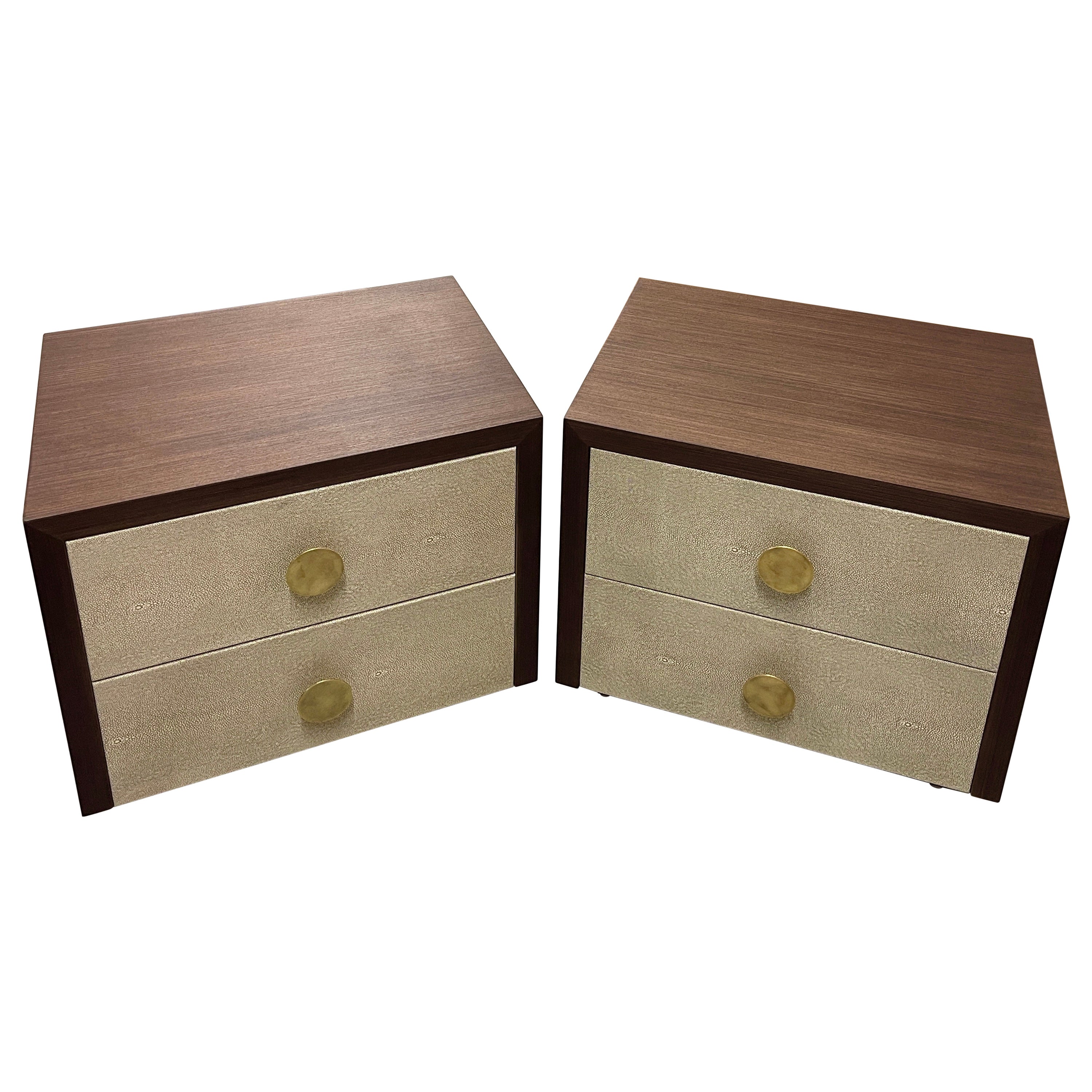 Custom Bridges over Time Wenge and Shagreen Leather Nightstands For Sale