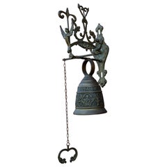 Antique English Hanging Brass Shop Bell Church Garden Dinner Bell Large 1920s