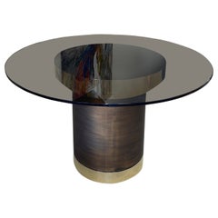 Smoke Glass and Brass Dining Table