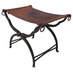 Arts and Crafts Style Hand Hammered Wrought Iron Folding Curule Seat