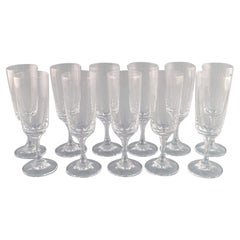 Vintage 11 René Lalique Chenonceaux Champagne Flutes in Clear Mouth-Blown Crystal Glass