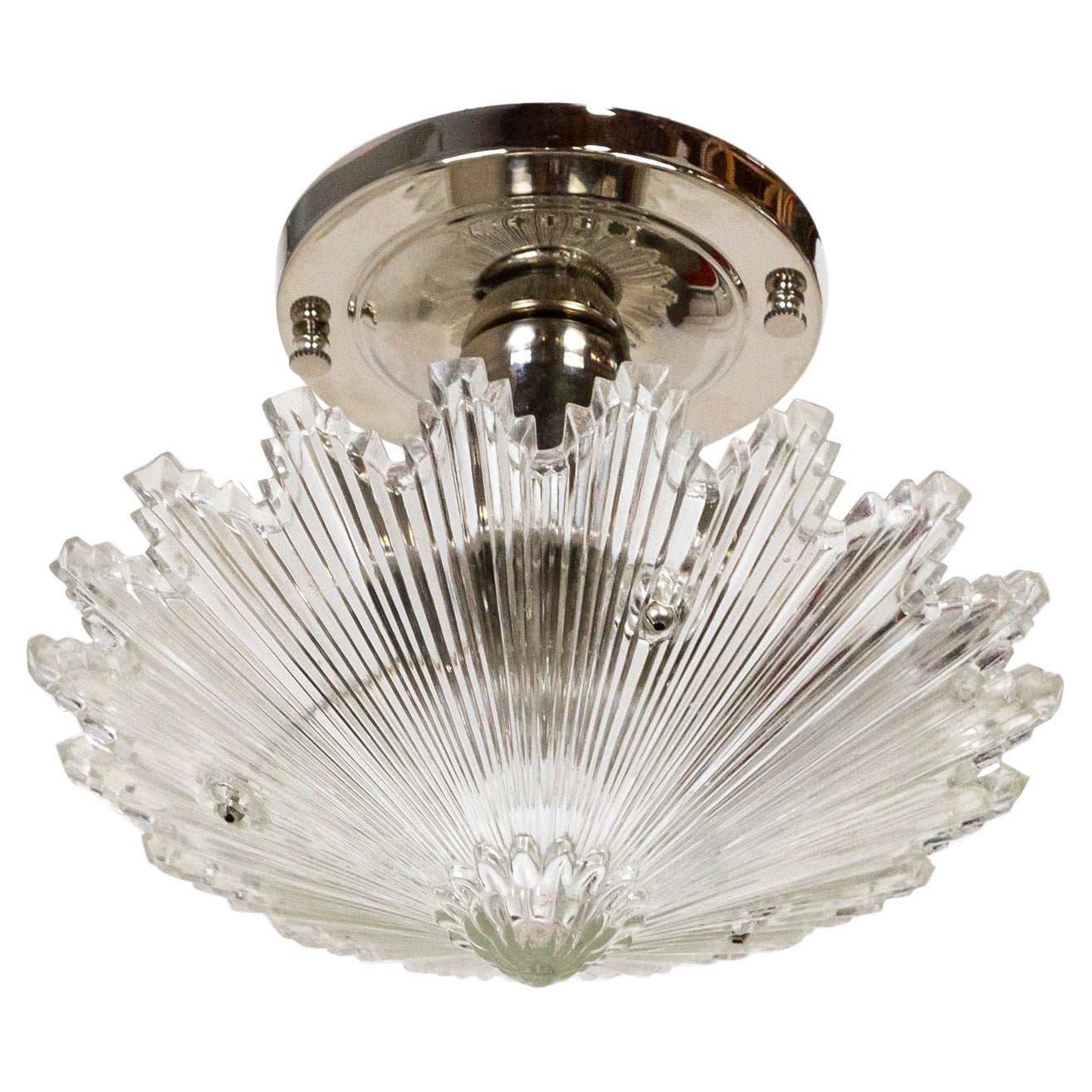 Deco Radial Ribbed Molded Glass Star Light Fixture W/ Chrome Mount 3 Available