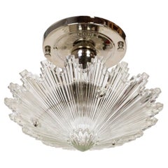 Deco Radial Ribbed Molded Glass Star Light Fixture W/ Chrome Mount