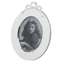 Christian Dior Paris Silverplate Ovoid Picture Frame with Bow
