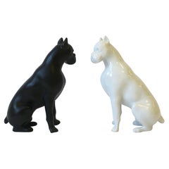 Italian Dogs Black and White Porcelain by Royal Dux Bohemia, Pair