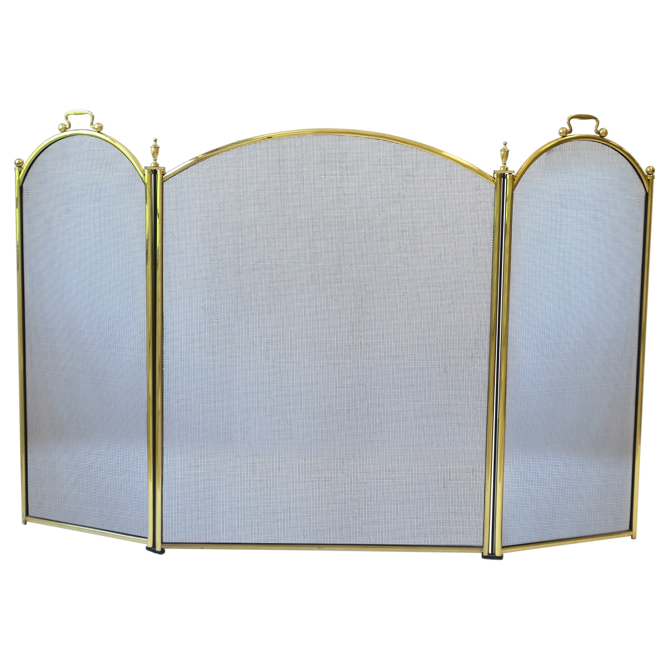 Brass Fireplace Screen with Finial Detail