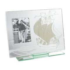Mirror Picture Frame with Sailing Boat Etching, France 1940s