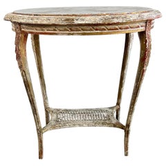 French 19th C. Painted & Giltwood Side Table W/ Marble Top