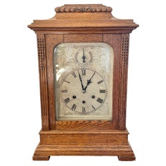 Large Antique Victorian Quality Carved Oak Bracket Clock