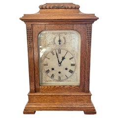 Large Antique Victorian Quality Carved Oak Bracket Clock