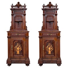 19th Century French Walnut Neoclassical Nightstands with Large Crest
