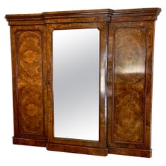 Outstanding Quality Large Antique Victorian Burr Walnut Breakfront Wardrobe