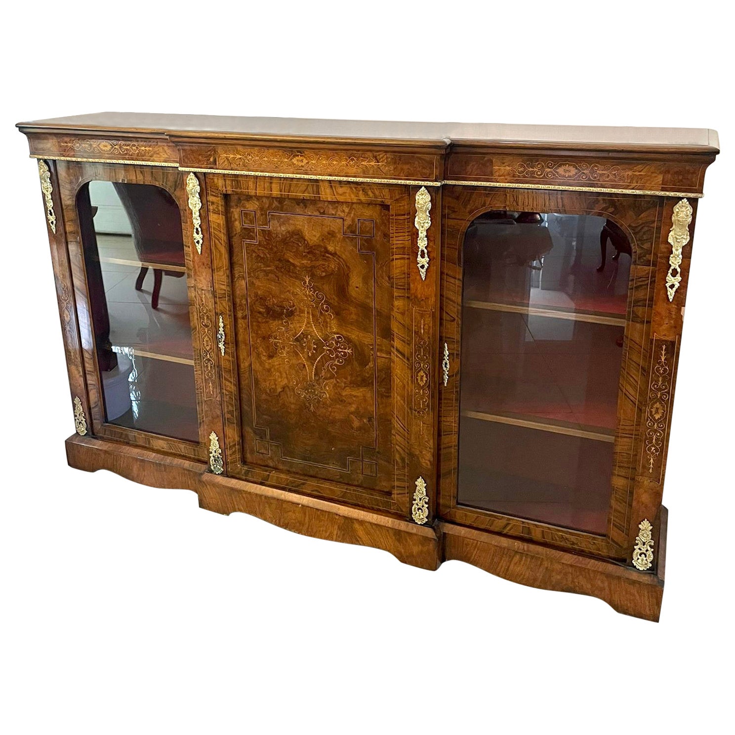 Fine Quality 19th Century Victorian Burr Walnut Inlaid Credenza For Sale