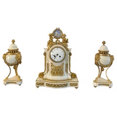 Fine Quality Antique Victorian French Marble and Ormolu Mounted Clock Set