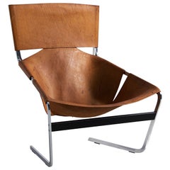 Fauteuil de salon en cuir naturel Artifort de Pierre Paulin F444, 1963