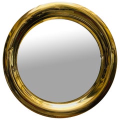Retro Large Round Modern Brass Mirror, Italy 1970s