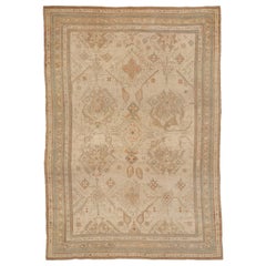 Antique White Ground Oushak Rug with Large Scale All-Over Design