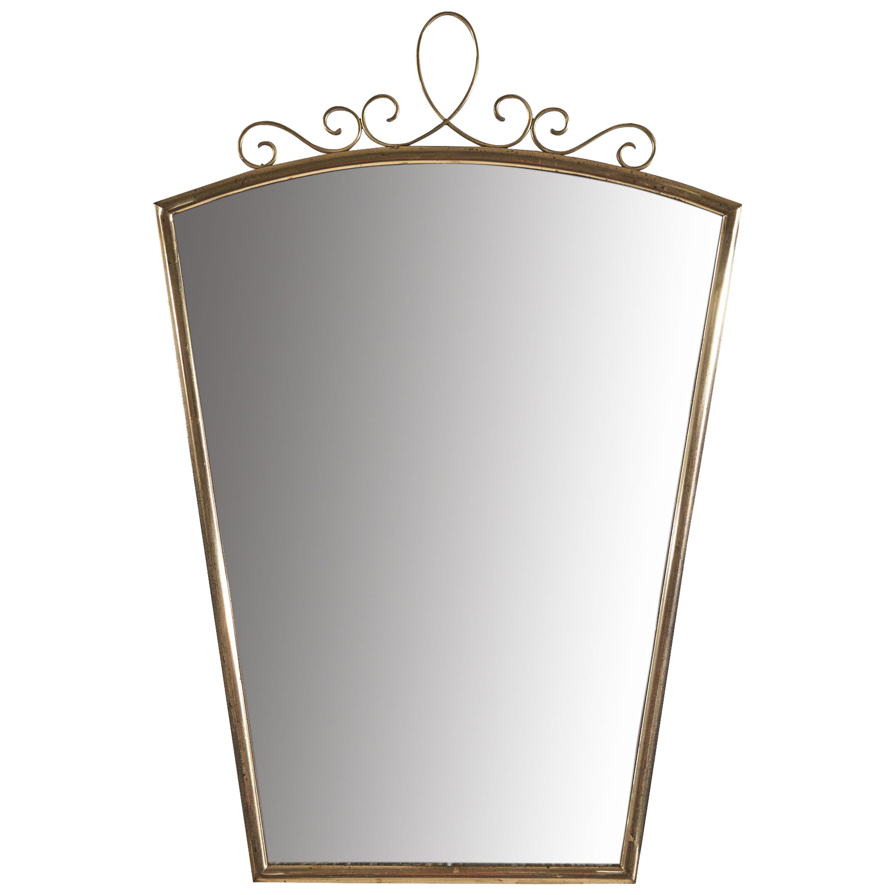 Italian Designer, Wall Mirror, Brass, Mirror, Italy, 1940s