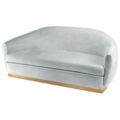 Sofa Grace 2-Seat in Blue Marka River Upholstery and Polished Brass Base