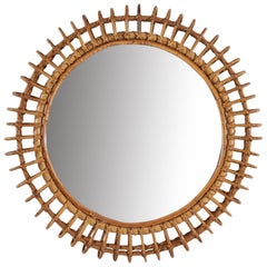 Italian Designer, Circular Wall Mirror, Rattan, Mirror, Italy, c. 1950s