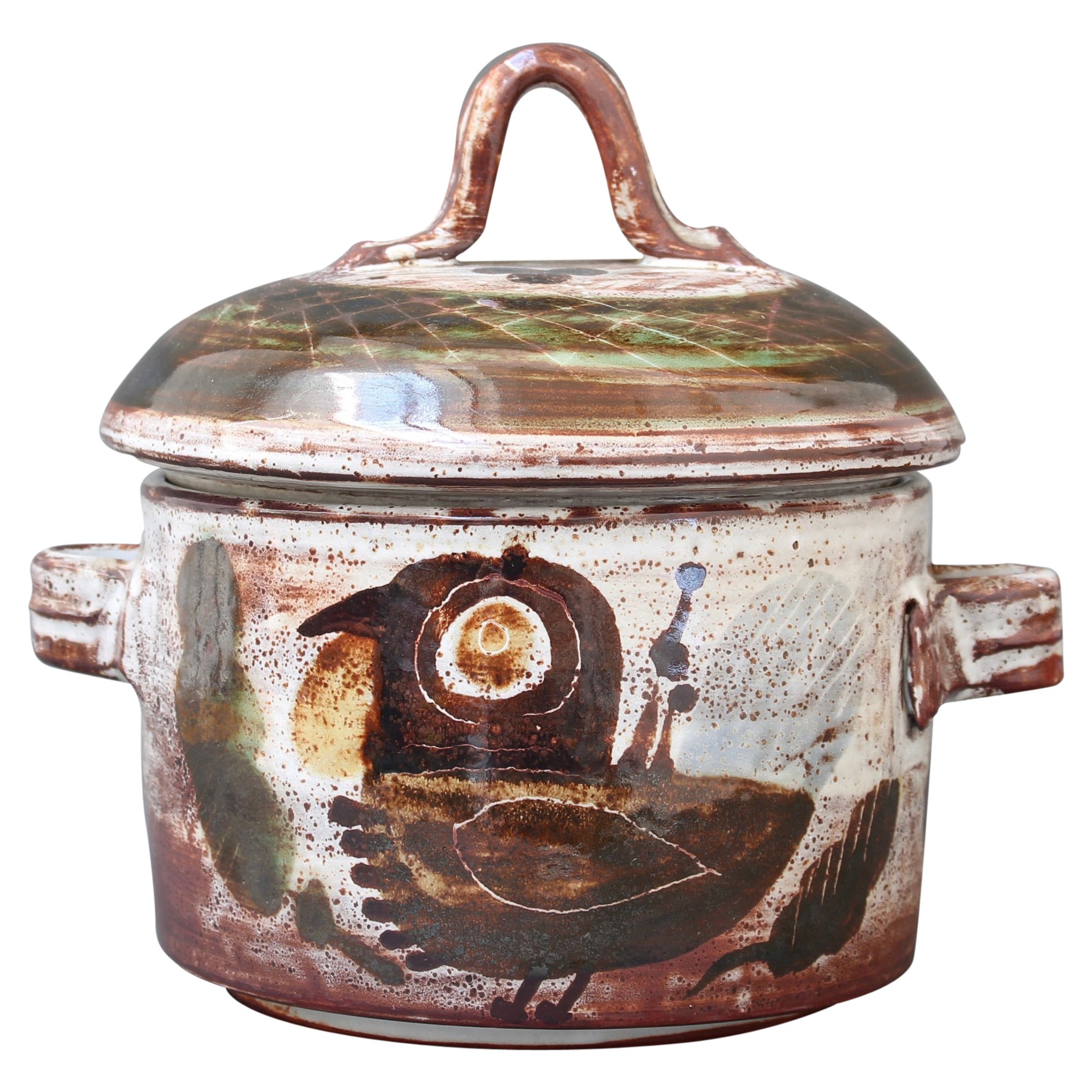 Pot décoratif français en céramique vintage avec couvercle par Michel Barbier, "circa 1960".