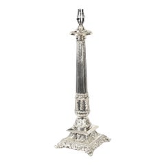 Antique Victorian Silver Plated Doric Column Table Lamp, 19th Century