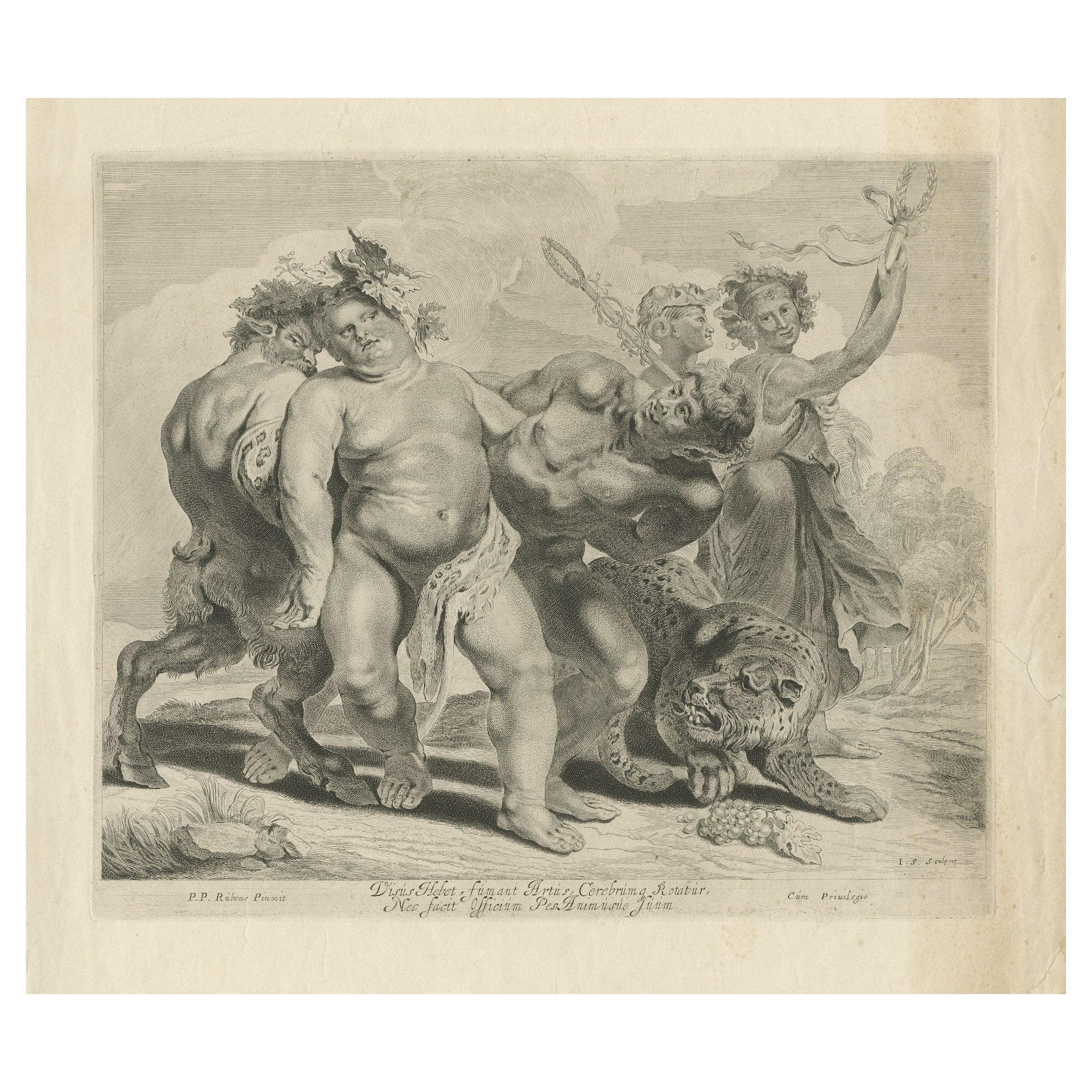 Drunkenness of Bacchus, Original Engraving by Suyderhoff after P.P. Ruben, c1650