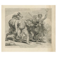 Drunkenness of Bacchus, Original Engraving by Suyderhoff after P.P. Ruben, c1650