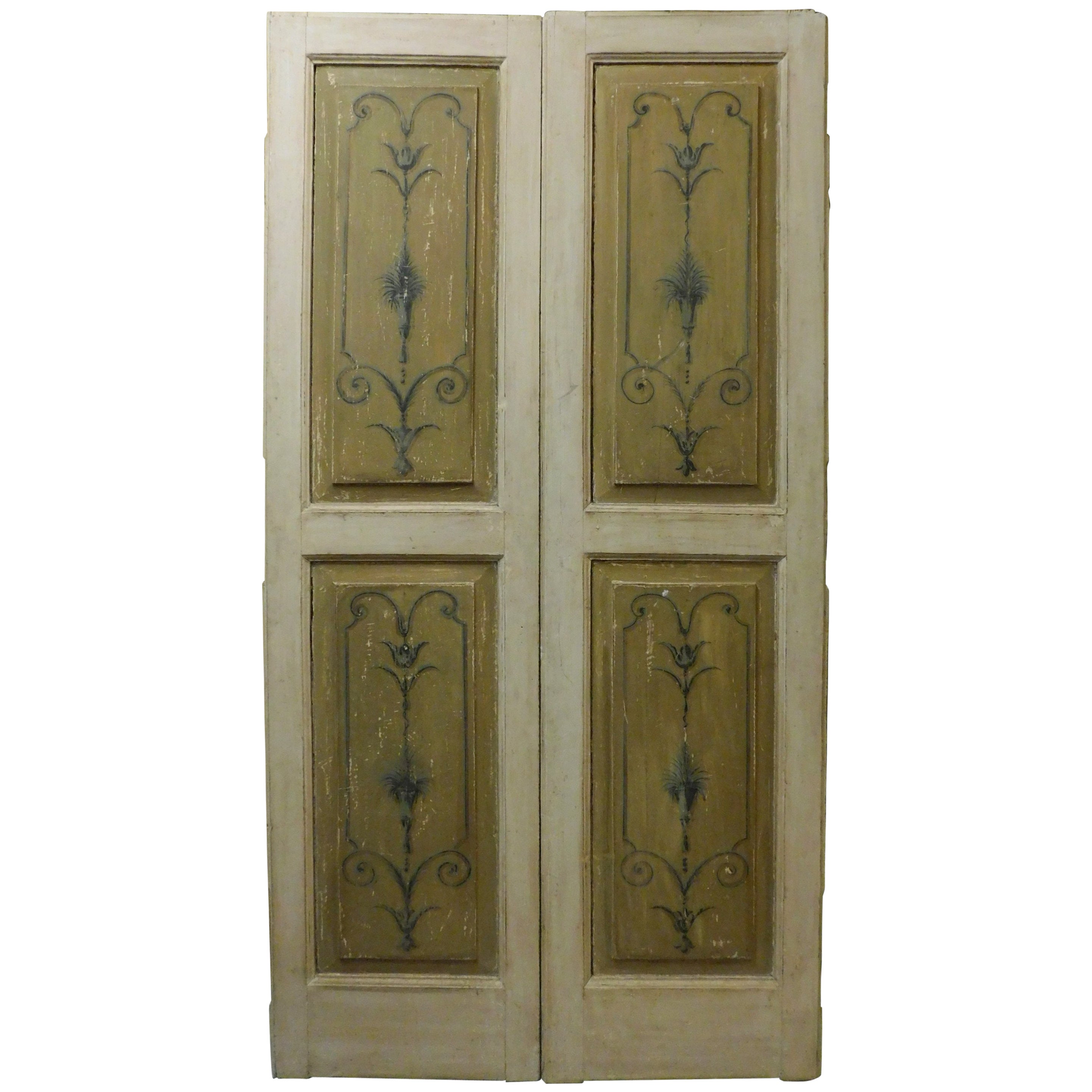 Pair of Antique Double Doors Painted '700 Italy For Sale