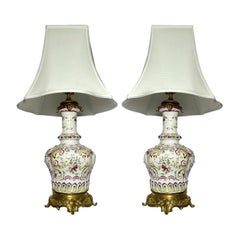 Antike französische Lampen aus Porzellan und Goldbronze, um 1890.