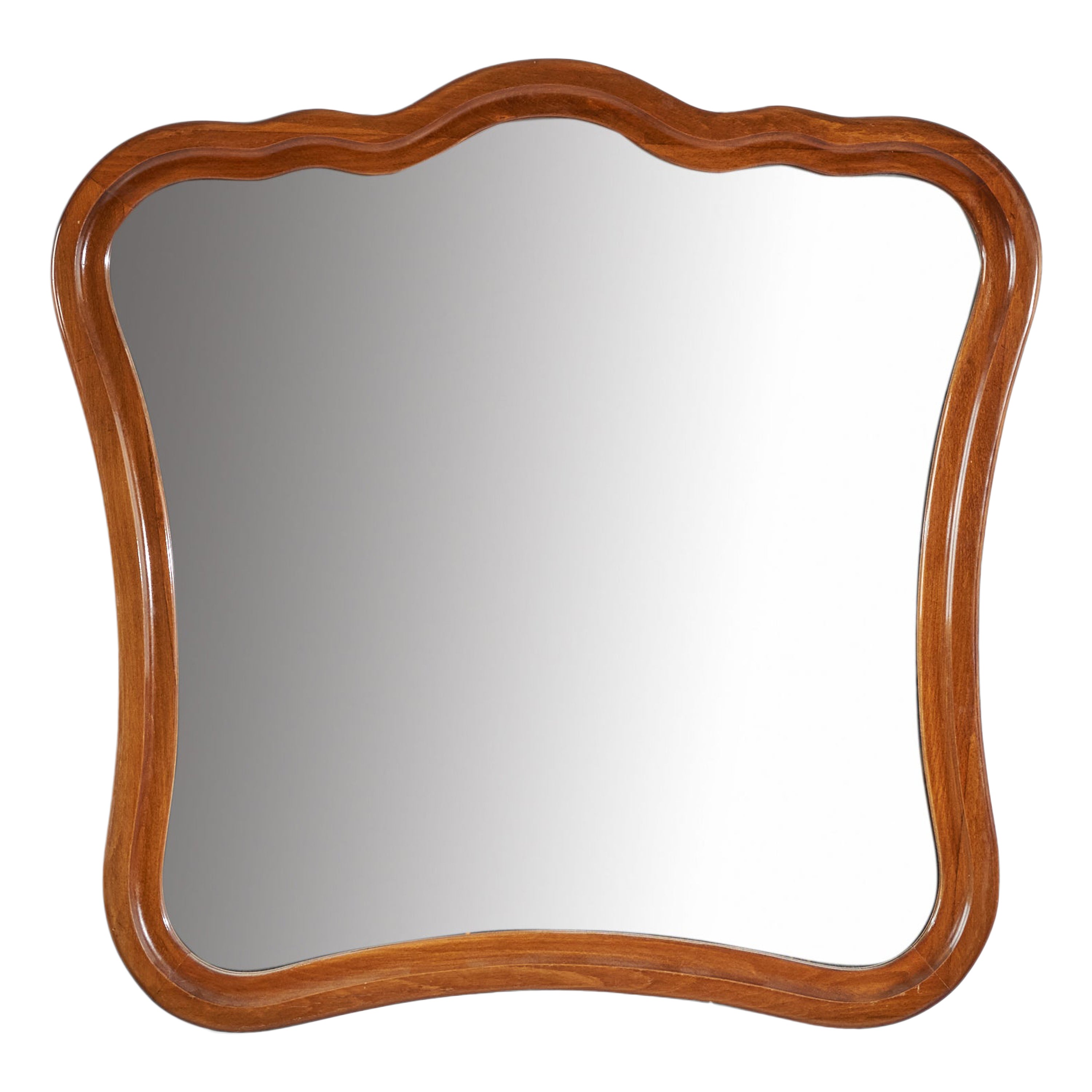 Swedish Designer, Wall Mirror, Solid Wood, Mirror Glass, Sweden, 1940s